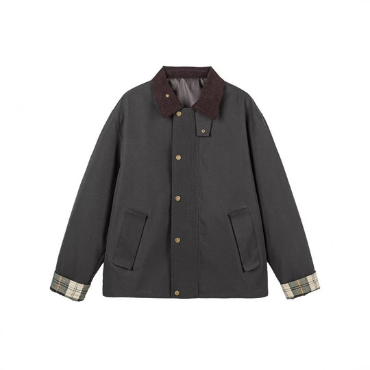 Herren Kurze Boxy-Workerjacke aus robustem Canvas mit Cordkragen und verdeckter Druckknopfleiste Nord Taschen