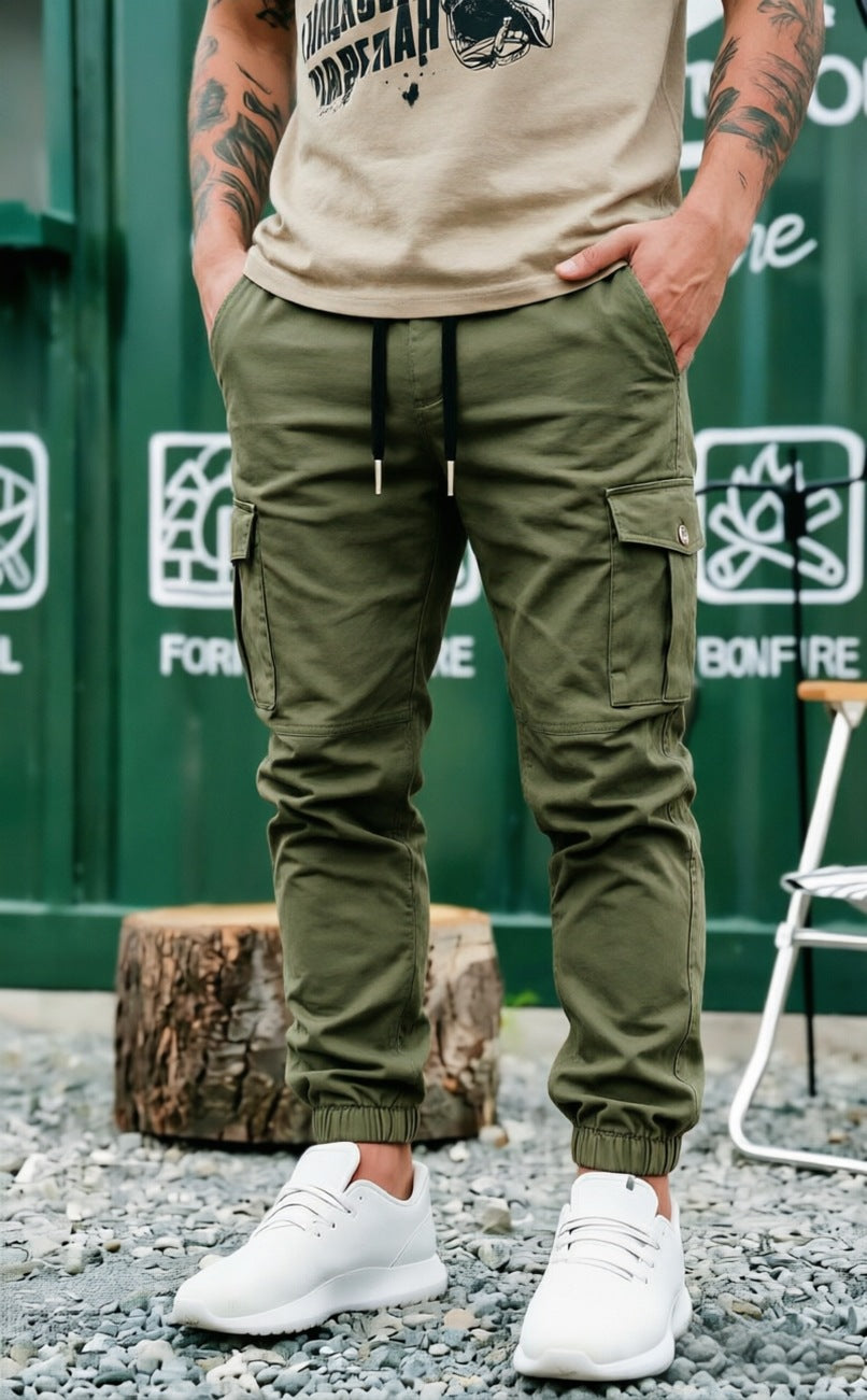 Herren Kordelzug-Cargohose im Joggerstil mit elastischen Bündchen & Mehrfachtaschen Nord Taschen
