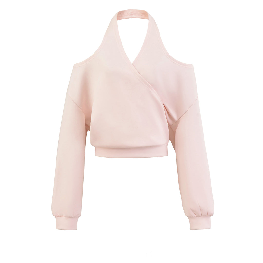 Damen Cropped Sweatshirt mit Neckholder, Cold-Shoulder und Wickeloptik Nord Taschen