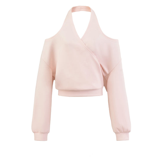 Damen Cropped Sweatshirt mit Neckholder, Cold-Shoulder und Wickeloptik Nord Taschen