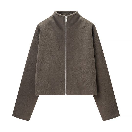 Damen kurz geschnittene Fleecejacke mit Stehkragen und durchgehendem Reißverschluss Nord Taschen