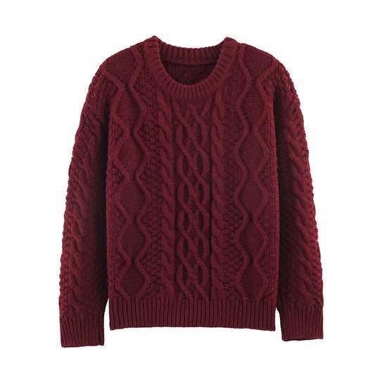 Damen Grobgestrickter Zopfstrick-Pullover mit Rundhals und Textur-Mix Nord Taschen