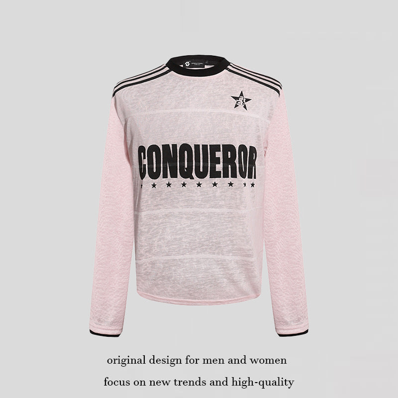 Damen Langarmshirt mit Statement-Print, Sportstreifen und strukturierter Slub-Optik Nord Taschen