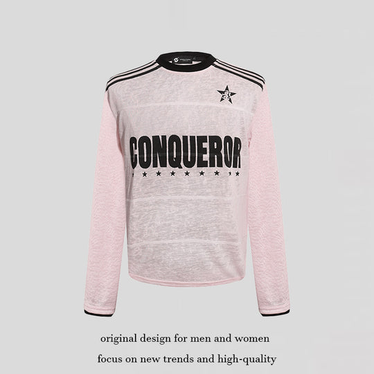 Damen Langarmshirt mit Statement-Print, Sportstreifen und strukturierter Slub-Optik Nord Taschen