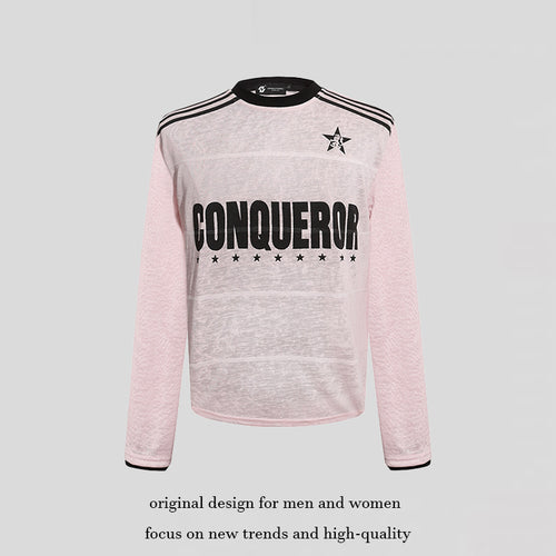 Damen Langarmshirt mit Statement-Print, Sportstreifen und strukturierter Slub-Optik Nord Taschen