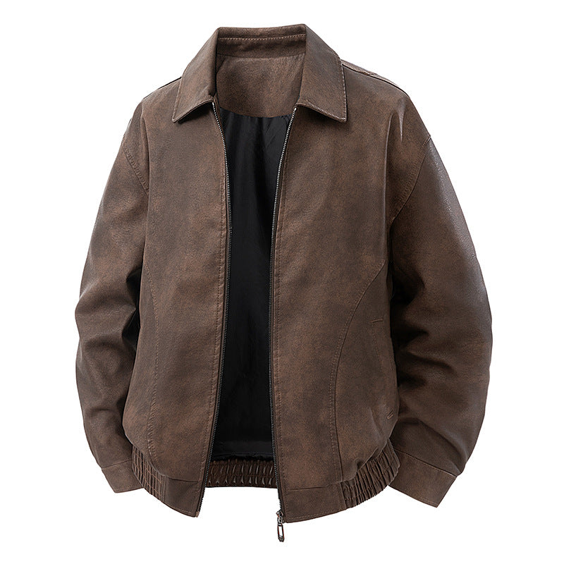 Herren legerer Lederblouson mit Reißverschluss und elastischem Saum Nord Taschen