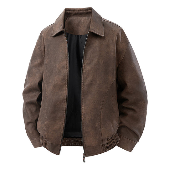 Herren legerer Lederblouson mit Reißverschluss und elastischem Saum Nord Taschen