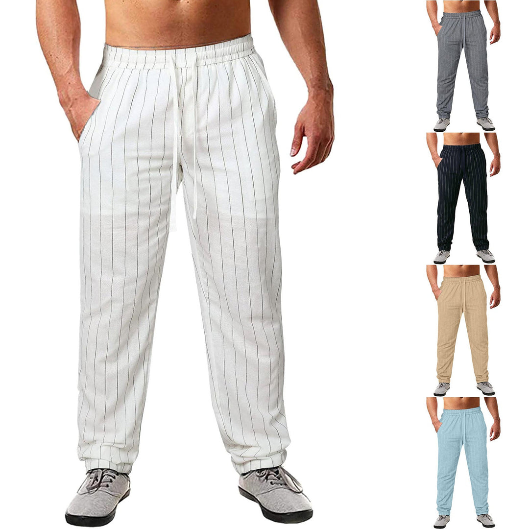 Herren lässige Streifen-Hosen aus Baumwollmix mit elastischem Bund und praktischen Eingrifftaschen
