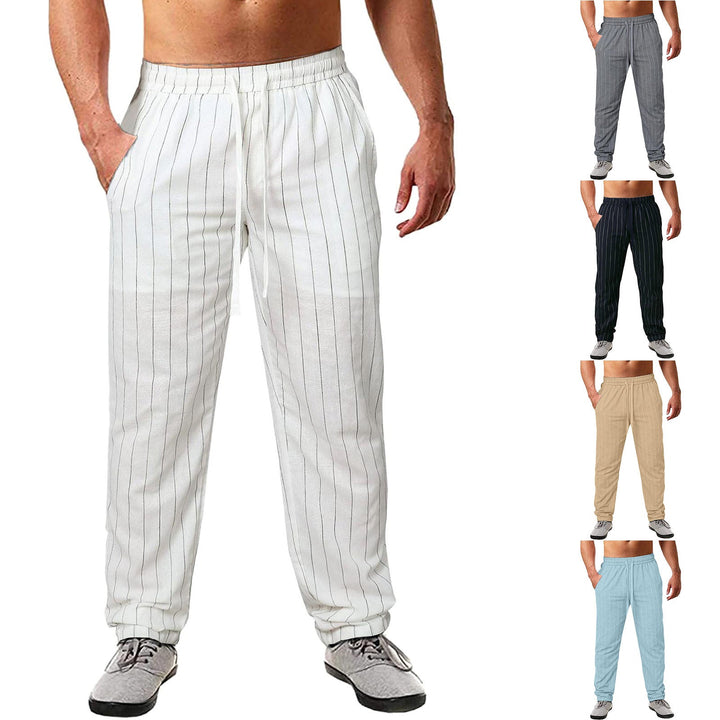 Herren lässige Streifen-Hosen aus Baumwollmix mit elastischem Bund und praktischen Eingrifftaschen