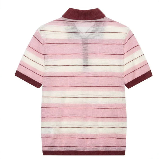 Damen Kurzärmeliges gestreiftes Strick‑Poloshirt mit Rippkragen und Knopfleiste Nord Taschen