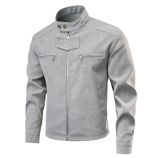 Herren Velourslederoptik-Bikerjacke mit Stehkragen, Brustreißverschlusstaschen & verdeckter Druckknopfblende Nord Taschen