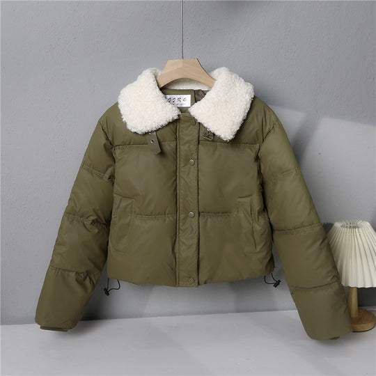 Damen nan kurze gesteppte Winterjacke mit Teddykragen, wattierter Isolierung und verdecktem Druckknopfverschluss Nord Taschen
