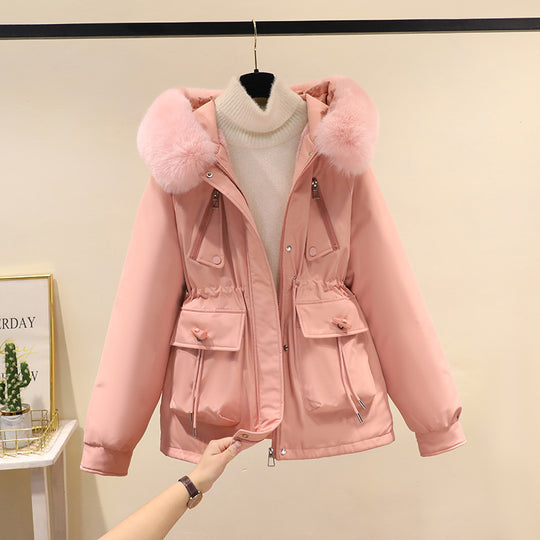 Damen nan Thermo-Parka mit Kapuze, voluminösem Kunstpelzkragen, Tunnelzugtaillierung und Multifunktions-Taschen Nord Taschen