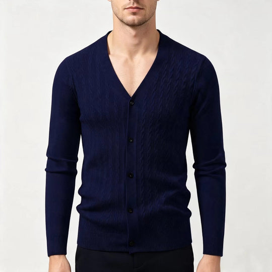 Herren Feinstrick-Cardigan mit Zopfmuster, V‑Ausschnitt und Knopfleiste Nord Taschen