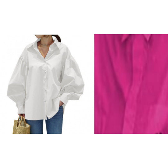 Damen Oversize-Bluse mit Ballonärmeln und Hemdkragen Nord Taschen