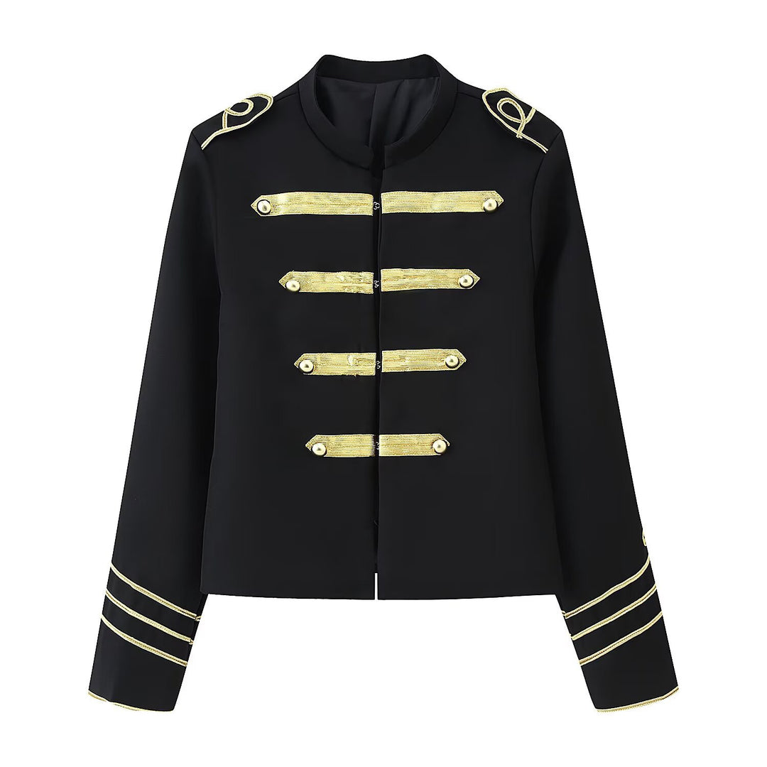 Damen Gekürzte Militärjacke mit goldbestickten Galons und Stehkragen Nord Taschen