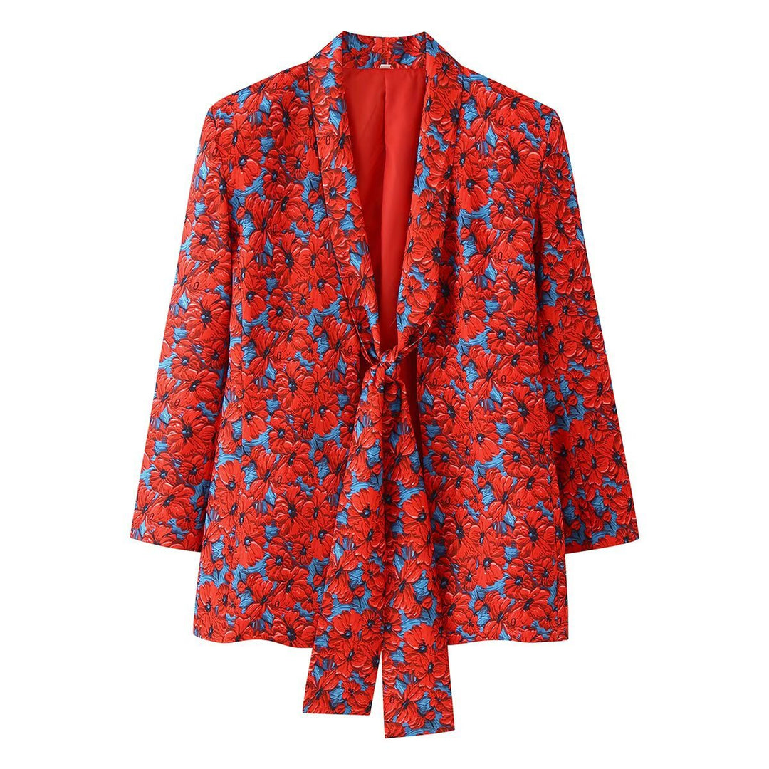 Damen Zweiteiliges Set Schalkragen-Blazer mit Knotenfront und ausgestellter High-Waist-Hose Nord Taschen