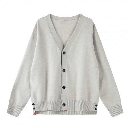 Unisex Oversize V‑Neck Strickcardigan mit Knopfleiste und Seitendruckknöpfen Nord Taschen