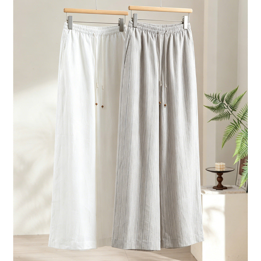 Damen Weite Leinenoptik-Hose mit elastischem Bund, Tunnelzug und feiner Nadelstreifenstruktur Nord Taschen