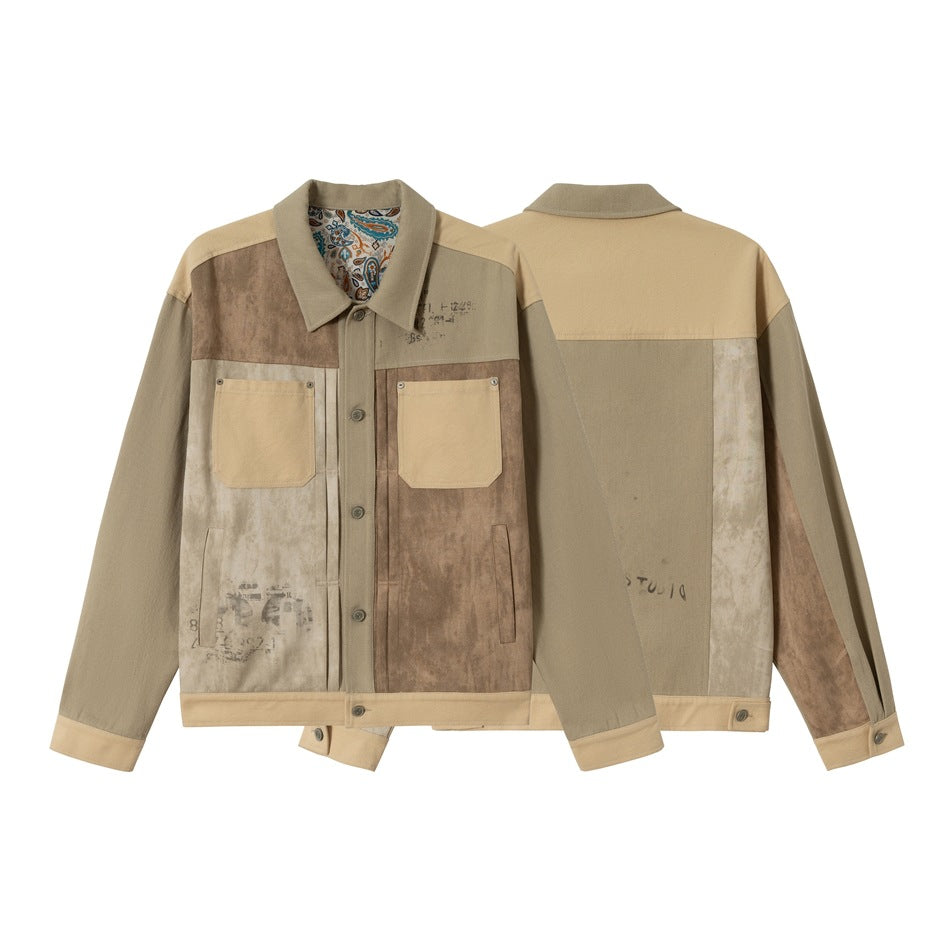 Herren Patchwork-Canvas-Blousonjacke im Vintage-Look mit Kontrasttaschen und Paisley-Futter Nord Taschen