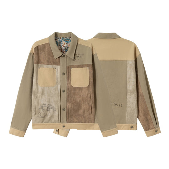 Herren Patchwork-Canvas-Blousonjacke im Vintage-Look mit Kontrasttaschen und Paisley-Futter Nord Taschen