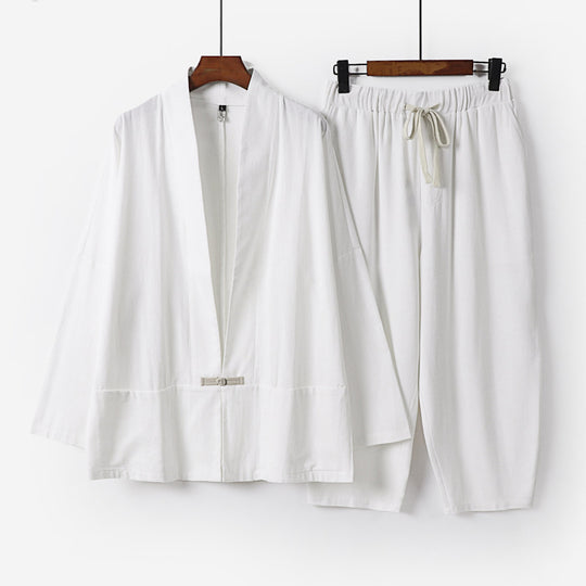 Unisex Lässiges Kimono-Loungewear-Set aus leichtem Leinenmix mit Kordelbundhose Nord Taschen