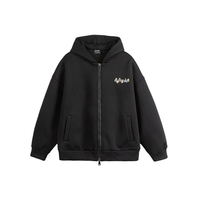 Unisex Kapuzen‑Zipjacke aus strukturierter Waffelqualität im Boxy‑Cut mit Zwei‑Wege‑Reißverschluss Nord Taschen