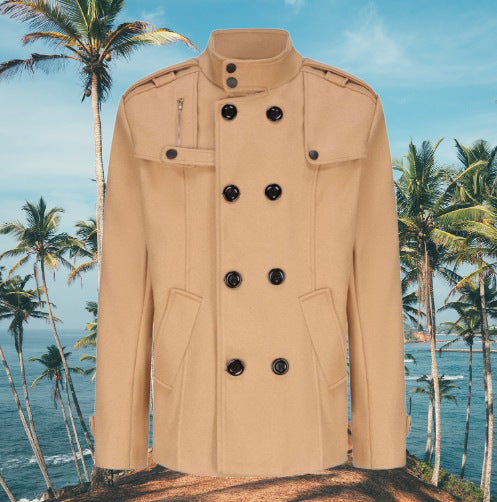 Herren Doppelreihiger Cabanmantel mit Stehkragen, Schulterklappen und taillierter Silhouette Nord Taschen