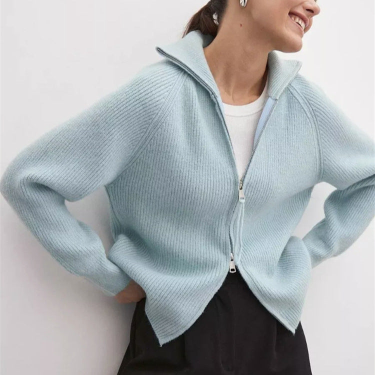 Damen Strickjacke mit hohem Kragen und Reißverschluss
