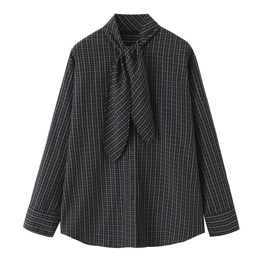 Damen Kariertes Blusenshirt mit Schluppe und weiter Passform Nord Taschen