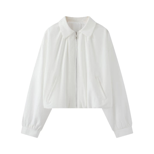 Damen Cropped-Boxy-Jacke im Oversize‑Look mit Hemdkragen, Reißverschluss und elastischen Bündchen Nord Taschen