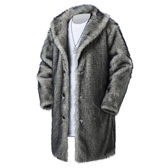 Herren Langer Kunstpelzmantel mit Schalkragen und wärmender Thermoisolierung Nord Taschen