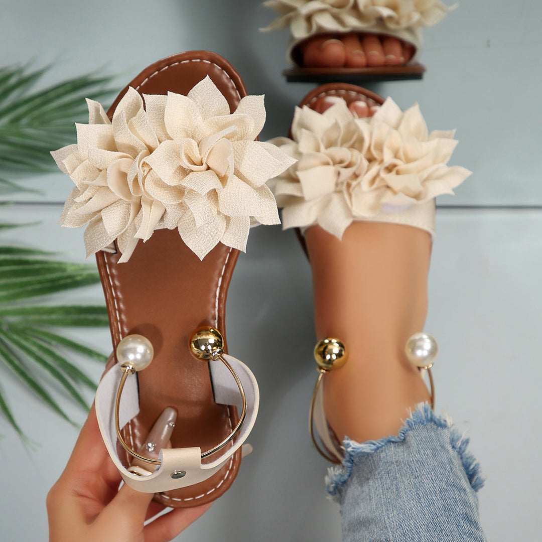 Damen komfortable Sandalen mit dekorativen Blumen-Applikationen