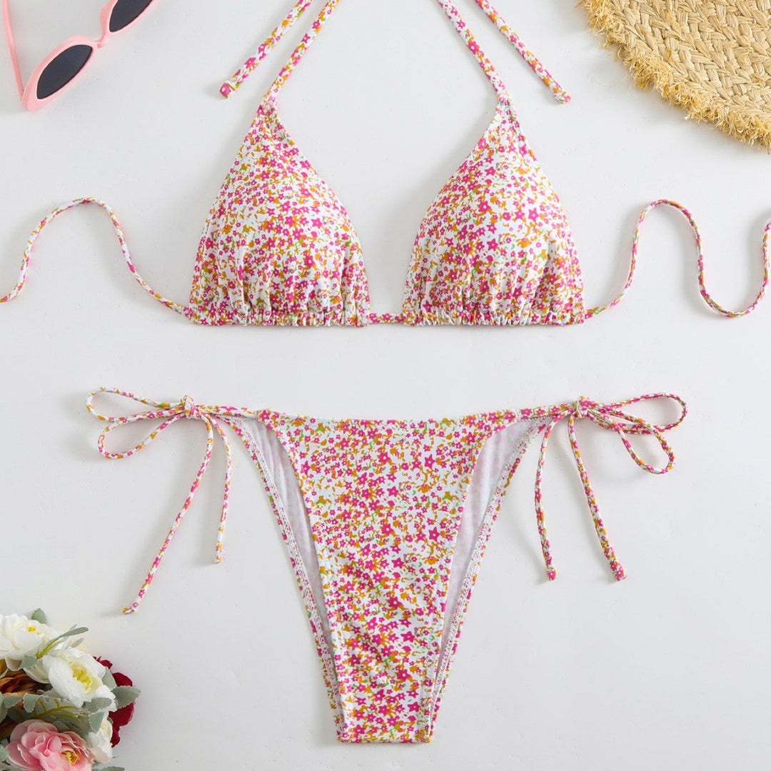 Damen Triangel-Bikini mit liNord Taschenevollem Blumenmuster und verstellbaren Trägern