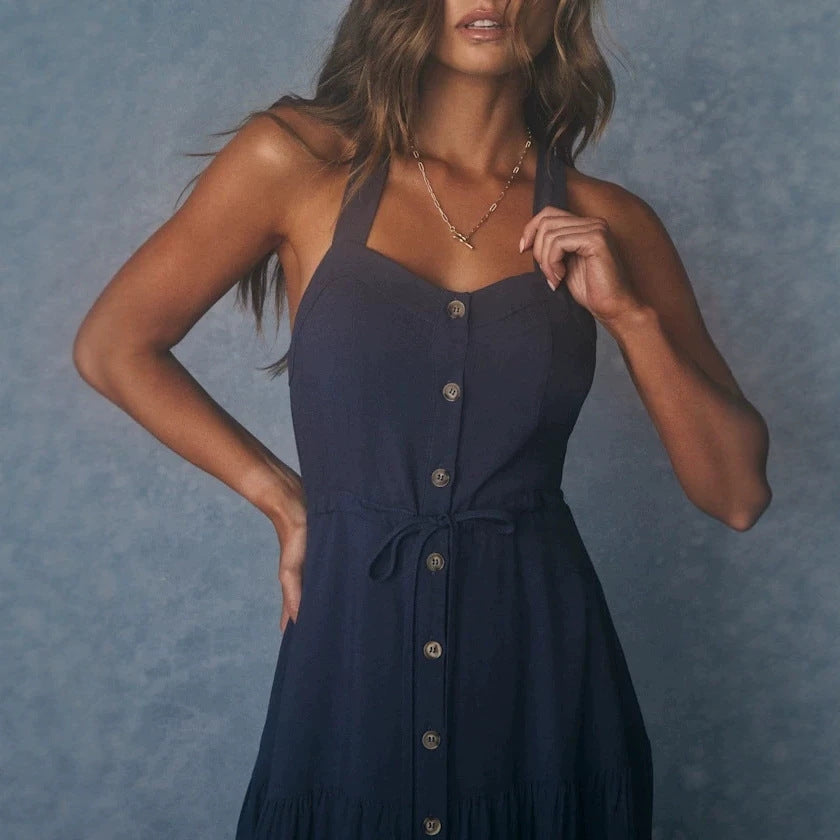 Damen Maxikleid mit nostalgischem Knopfverschluss und verstellbaren Trägern Nord Taschen