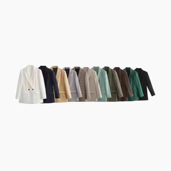 Damen 100+ geradliniger Longline Blazer mit Reverskragen, doppelreihiger Optik und Pattentaschen Nord Taschen