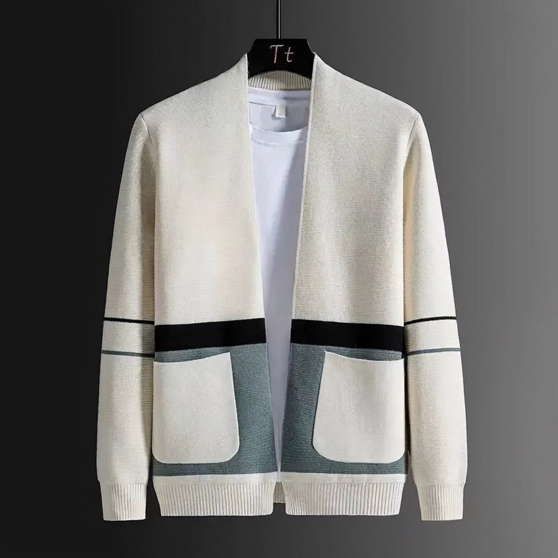 Herren Offene Strickjacke im Colorblock‑Design mit aufgesetzten Taschen und geripptem Saum Nord Taschen