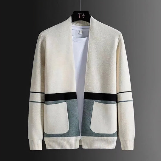 Herren Offene Strickjacke im Colorblock‑Design mit aufgesetzten Taschen und geripptem Saum Nord Taschen