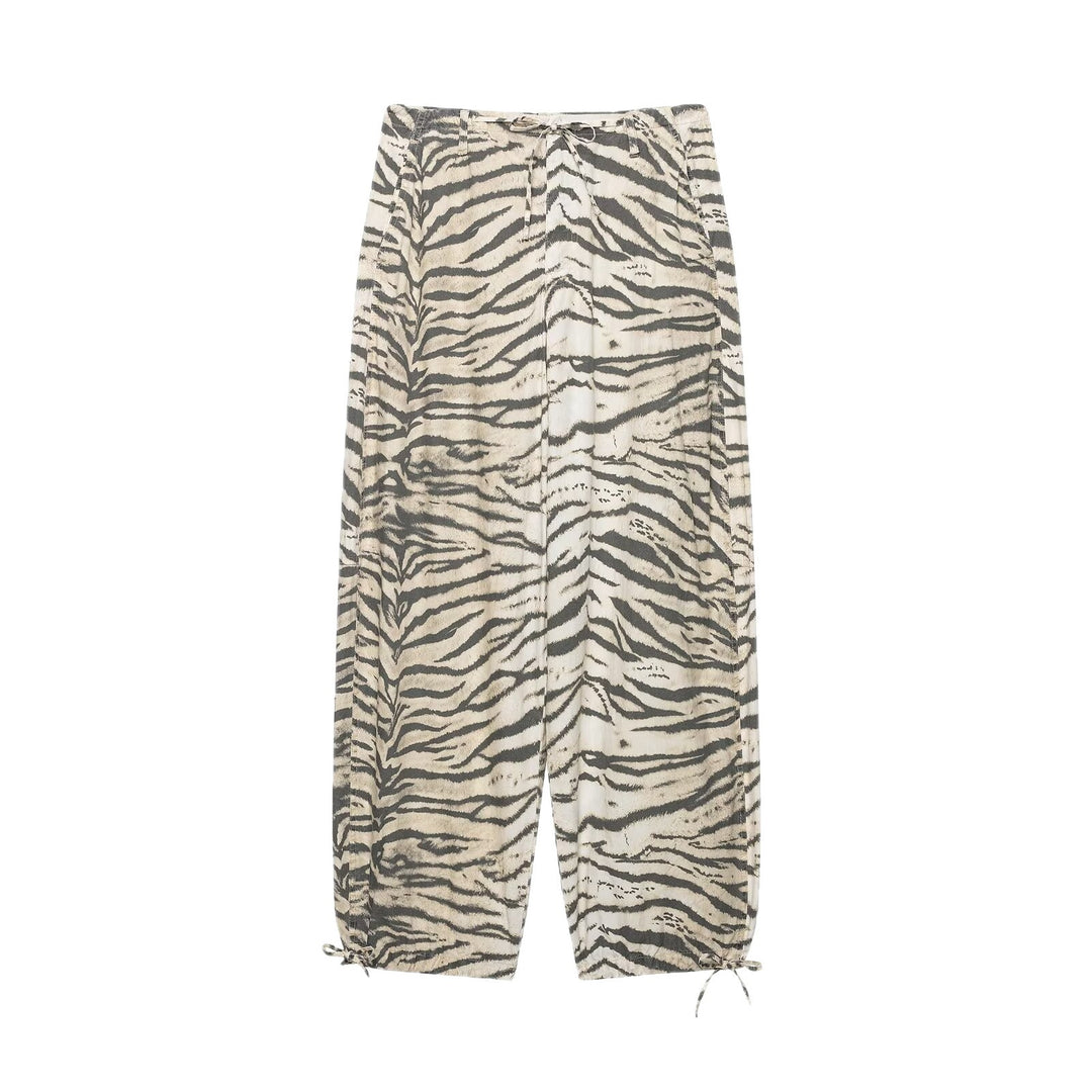 Damen Weite Palazzohose mit Tunnelzugbund, Kordelzügen und animalischem Print Nord Taschen