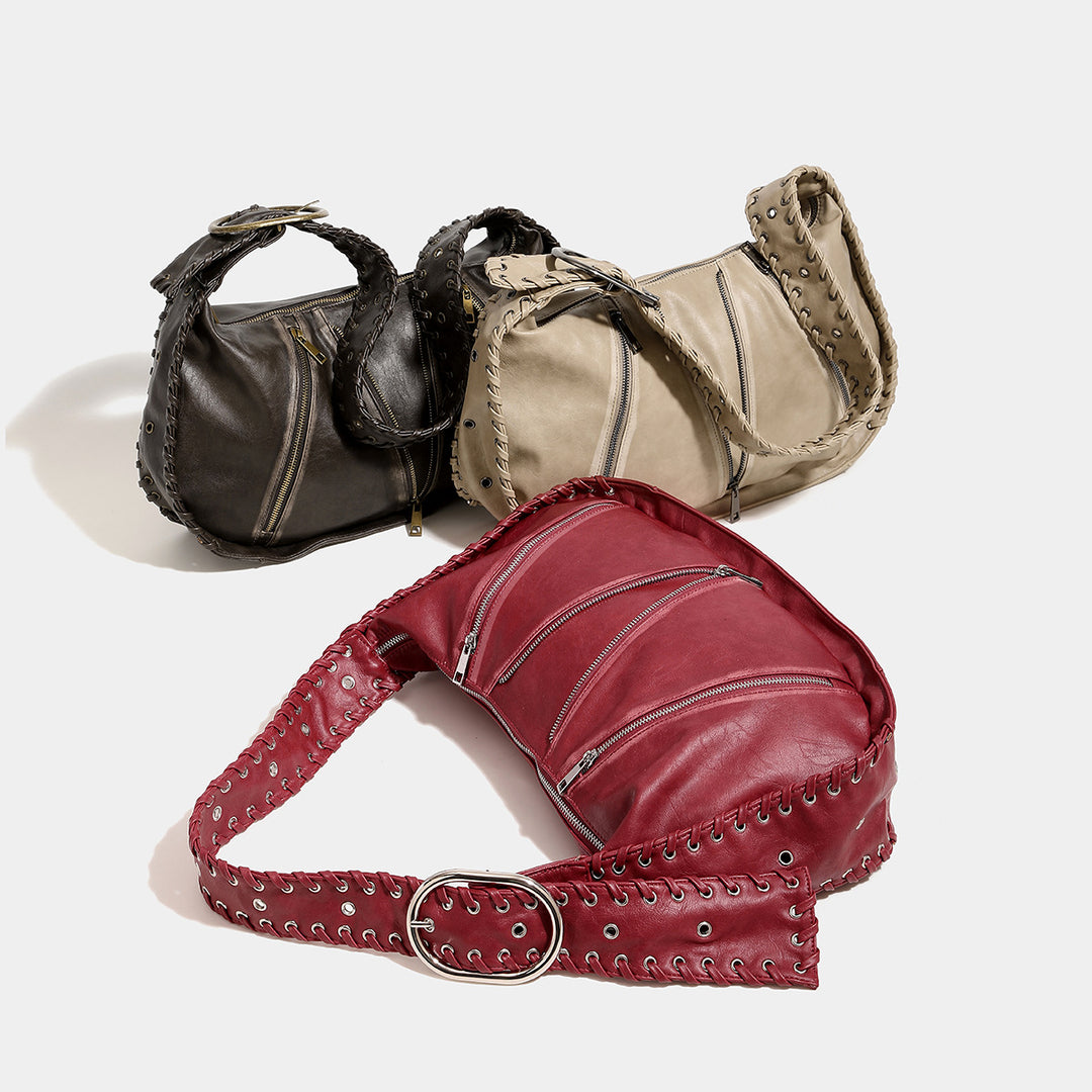 Damen Hobo-Tasche aus weichem Kunstleder mit geflochtenem Schulterriemen Nord Taschen