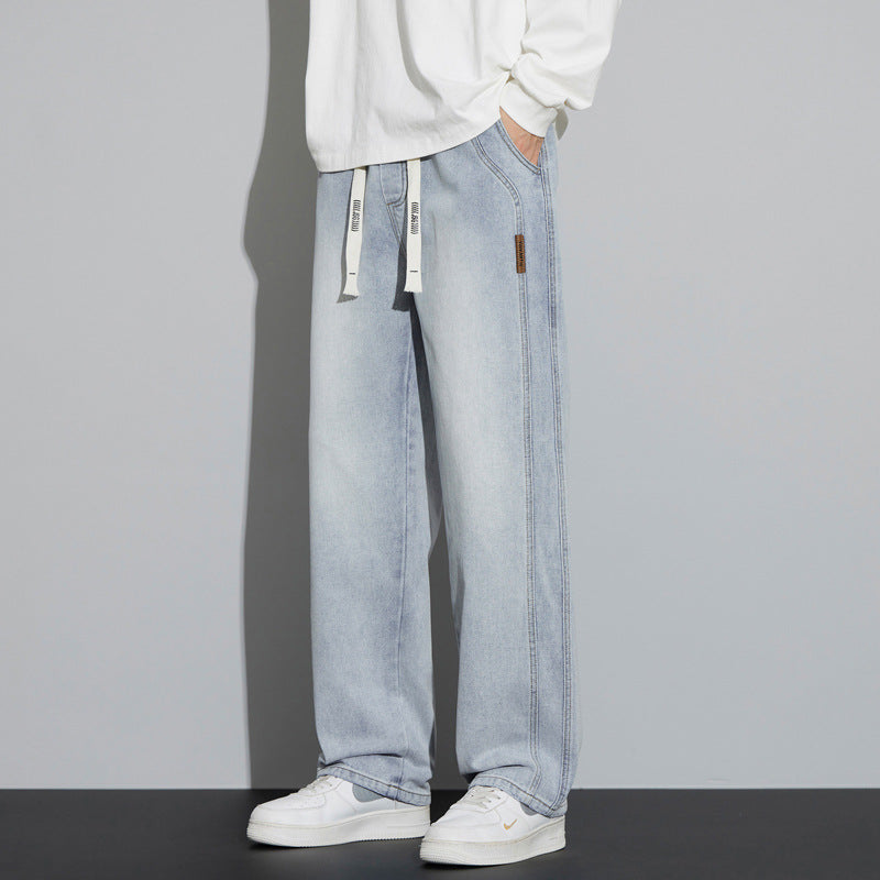 Herren Weite Denim-Hose im Lounge-Style mit Tunnelzugbund und geradem Bein Nord Taschen