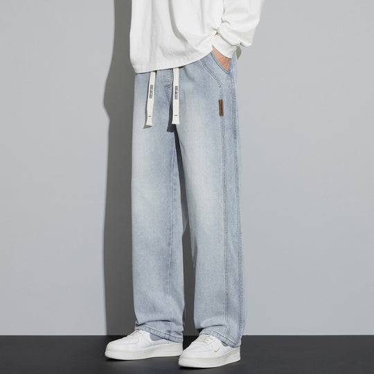 Herren Weite Denim-Hose im Lounge-Style mit Tunnelzugbund und geradem Bein Nord Taschen