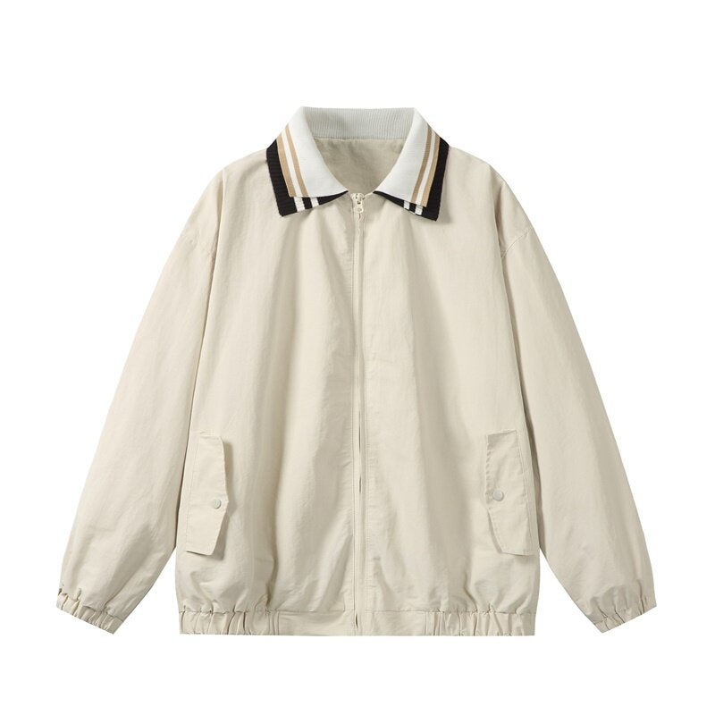 Herren Leichte Harrington‑Style Bomberjacke mit gestreiftem Rippkragen und Druckknopf‑Taschen Nord Taschen
