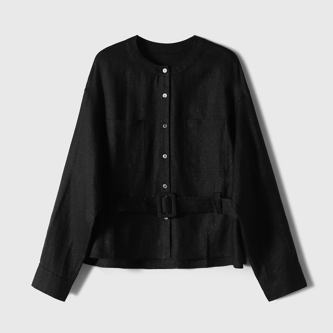 Damen Modische Oversized-Bluse mit Gürtel Nord Taschen