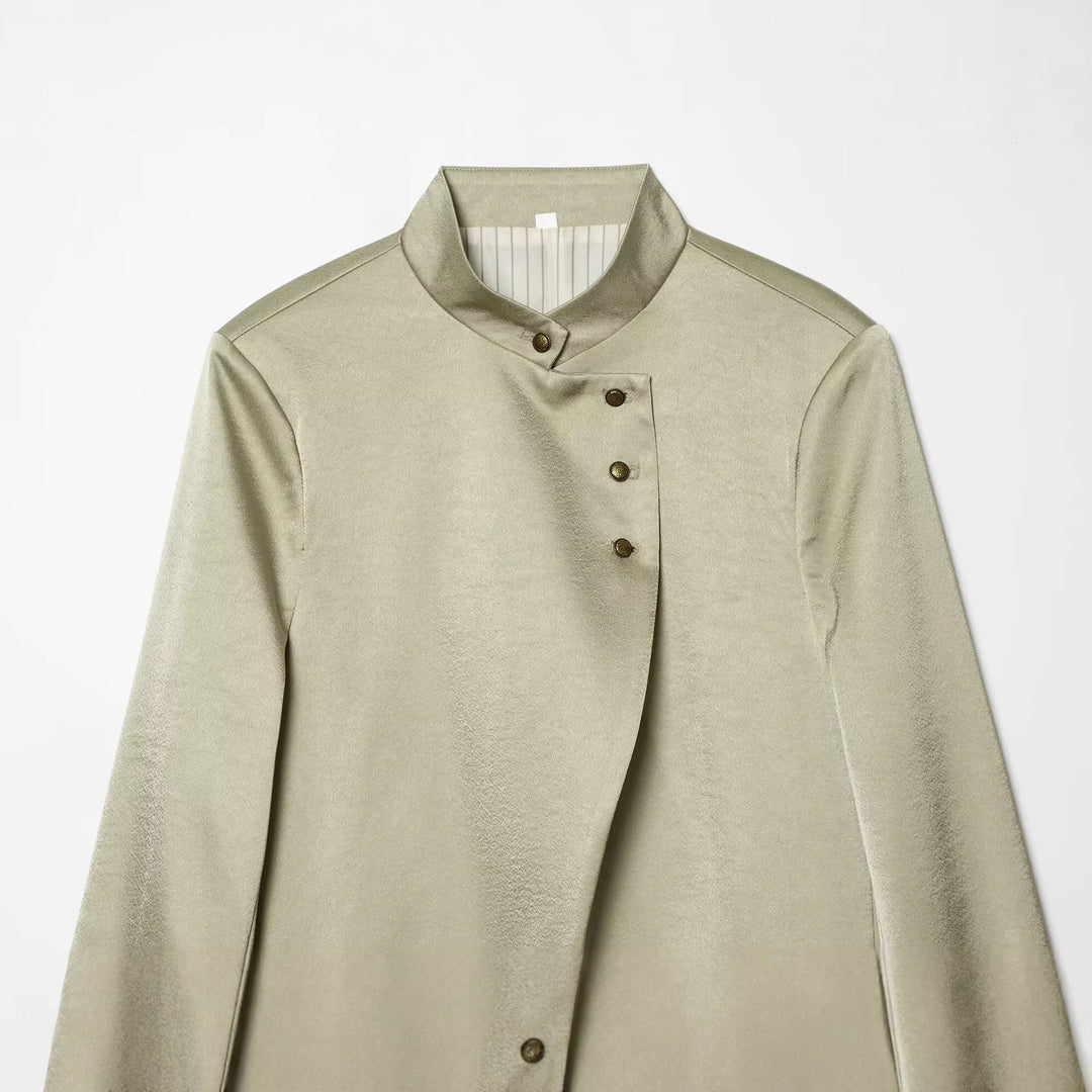 Damen Asymmetrischer Cape-Mantel mit Stehkragen und Zierknopfleiste Nord Taschen
