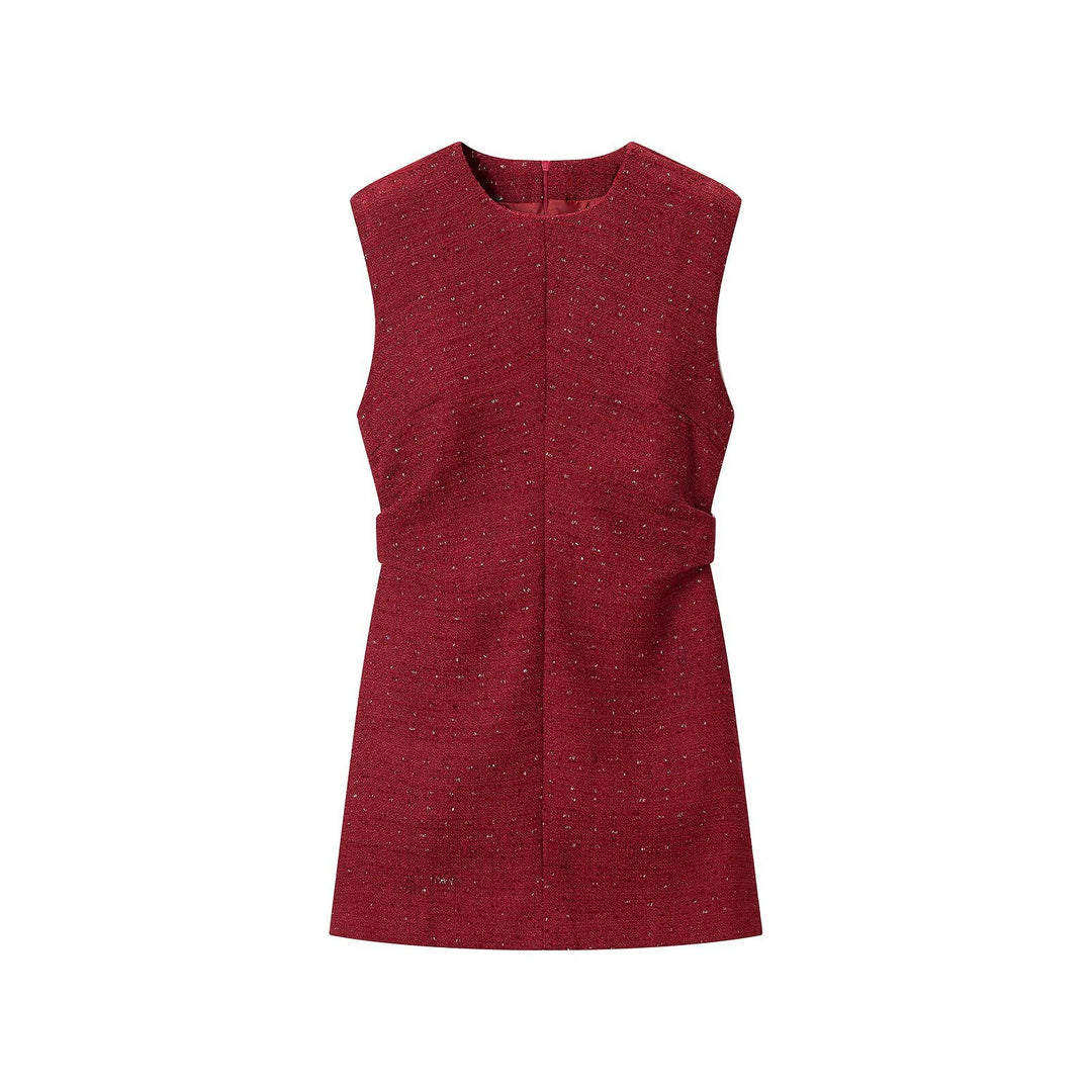 Damen Ärmelloses Tweed-Midikleid mit taillierten Seitenbahnen Nord Taschen