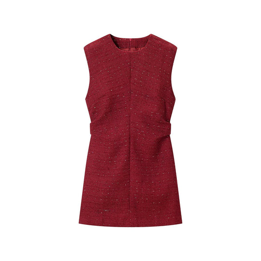 Damen Ärmelloses Tweed-Midikleid mit taillierten Seitenbahnen Nord Taschen