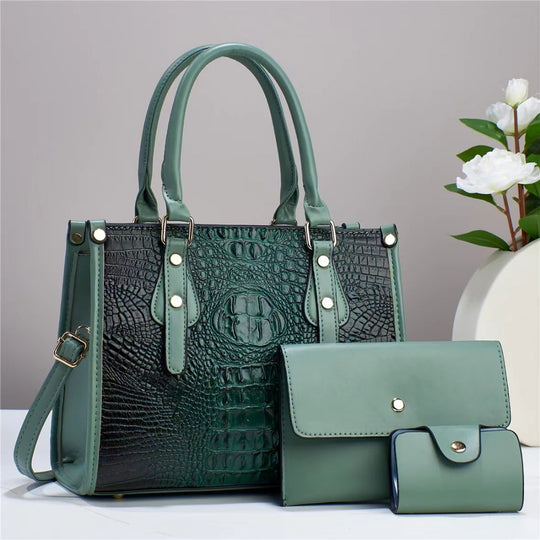 Damen elegante Handtasche im edlen Krokodil-Design mit abnehmbarer Clutch und praktischer Geldbörse Nord Taschen