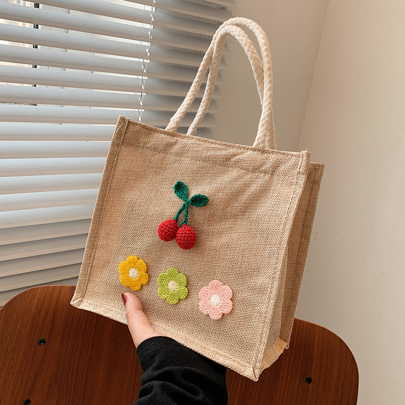 Damen Jute-Tasche mit buntem Blumenapplikation Nord Taschen