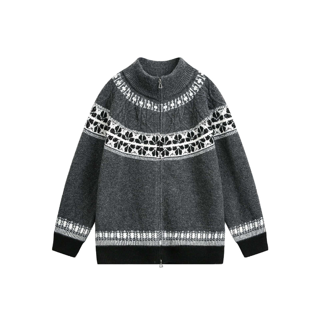 Damen Strick-Zipjacke im Norweger‑Muster mit hohem Stehkragen Nord Taschen